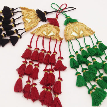 Gold Hand Embroidered Black Tassels Latkans, Tiered Tassels, Boho Chic Tassels